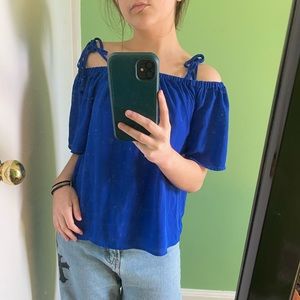 Off-shoulder blue j-crew blouse